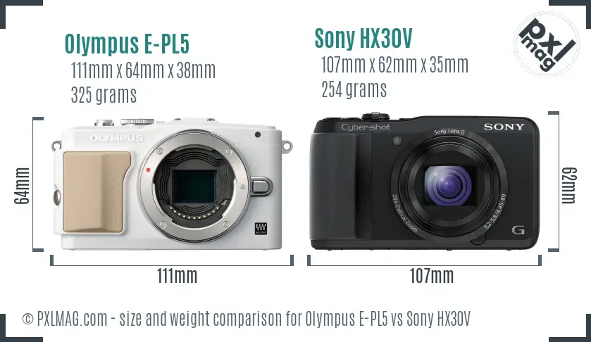 Olympus E-PL5 vs Sony HX30V size comparison