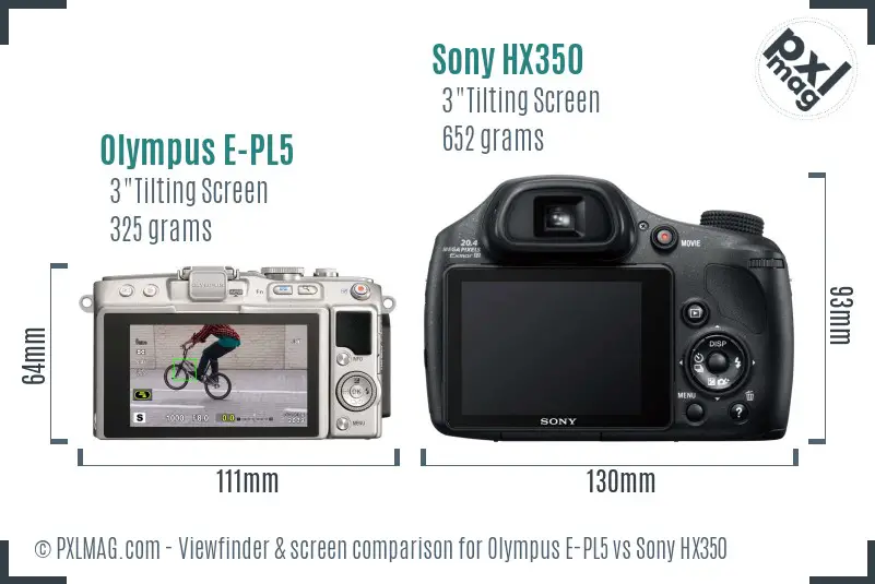 Olympus E-PL5 vs Sony HX350 Screen and Viewfinder comparison