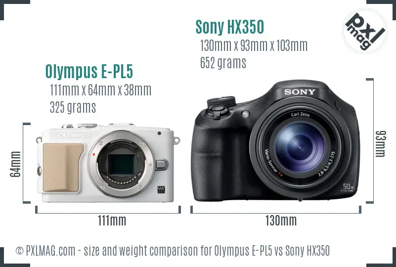 Olympus E-PL5 vs Sony HX350 size comparison