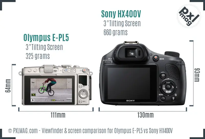 Olympus E-PL5 vs Sony HX400V Screen and Viewfinder comparison