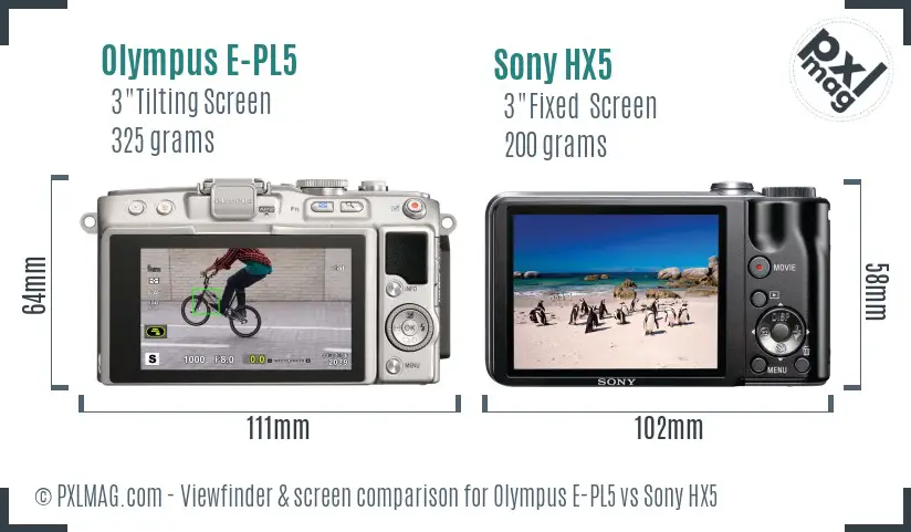 Olympus E-PL5 vs Sony HX5 Screen and Viewfinder comparison
