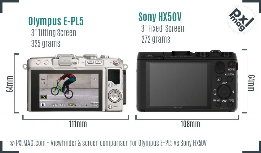 Olympus E-PL5 vs Sony HX50V Screen and Viewfinder comparison