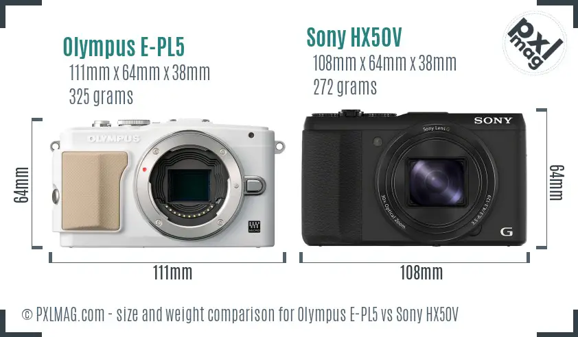 Olympus E-PL5 vs Sony HX50V size comparison