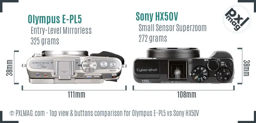 Olympus E-PL5 vs Sony HX50V top view buttons comparison