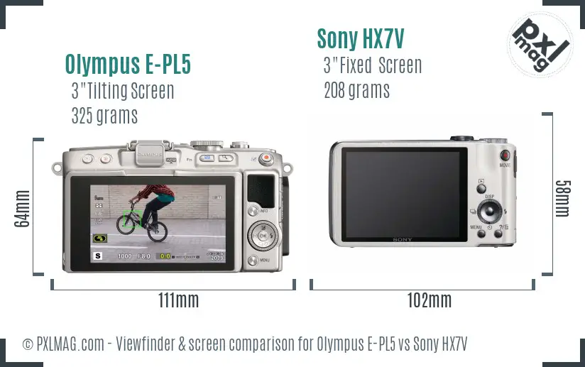 Olympus E-PL5 vs Sony HX7V Screen and Viewfinder comparison