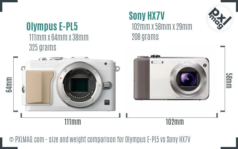 Olympus E-PL5 vs Sony HX7V size comparison