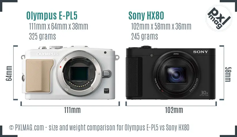 Olympus E-PL5 vs Sony HX80 size comparison