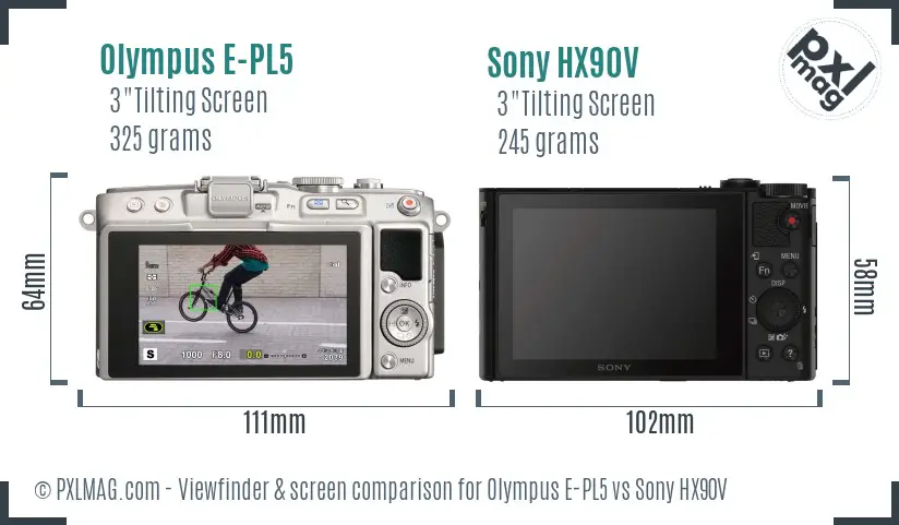 Olympus E-PL5 vs Sony HX90V Screen and Viewfinder comparison