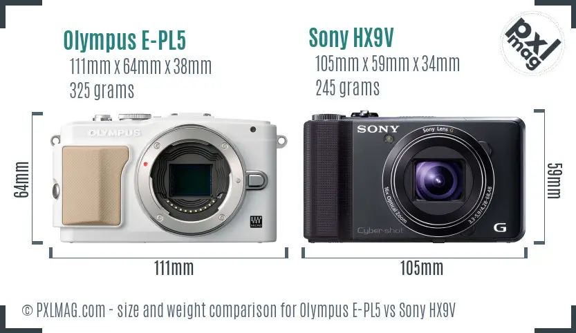 Olympus E-PL5 vs Sony HX9V size comparison
