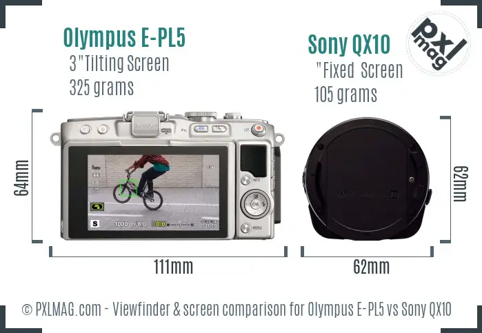 Olympus E-PL5 vs Sony QX10 Screen and Viewfinder comparison