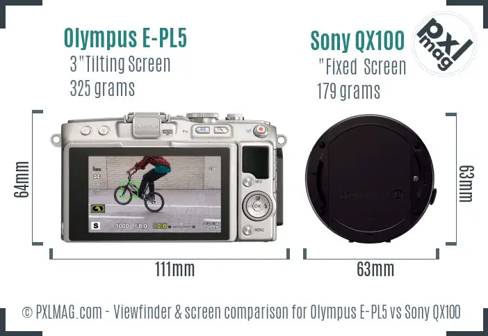 Olympus E-PL5 vs Sony QX100 Screen and Viewfinder comparison