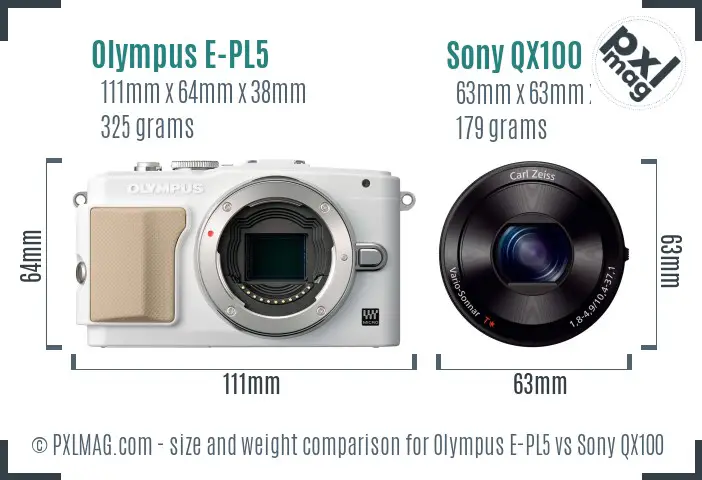 Olympus E-PL5 vs Sony QX100 size comparison