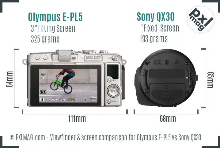 Olympus E-PL5 vs Sony QX30 Screen and Viewfinder comparison Olympus E-PL5 vs Sony QX30 Screen and Viewfinder comparison