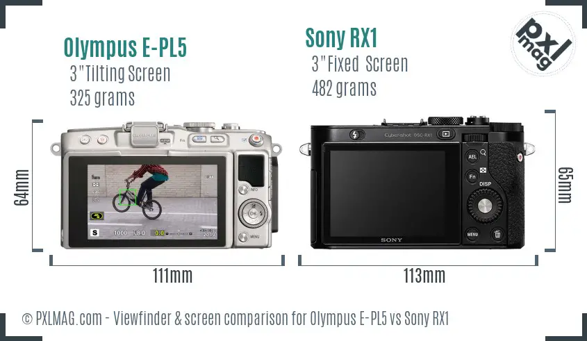 Olympus E-PL5 vs Sony RX1 Screen and Viewfinder comparison
