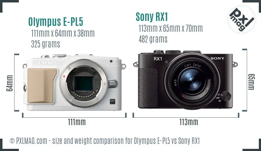 Olympus E-PL5 vs Sony RX1 size comparison