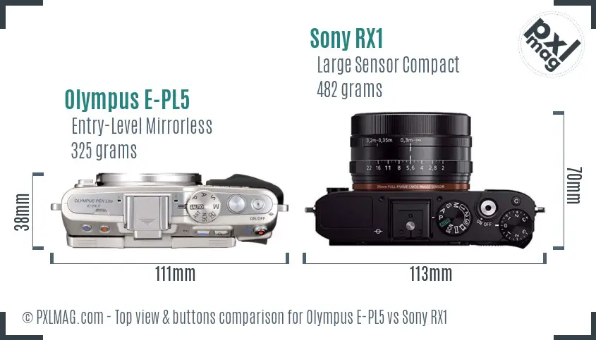 Olympus E-PL5 vs Sony RX1 top view buttons comparison