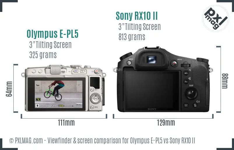 Olympus E-PL5 vs Sony RX10 II Screen and Viewfinder comparison