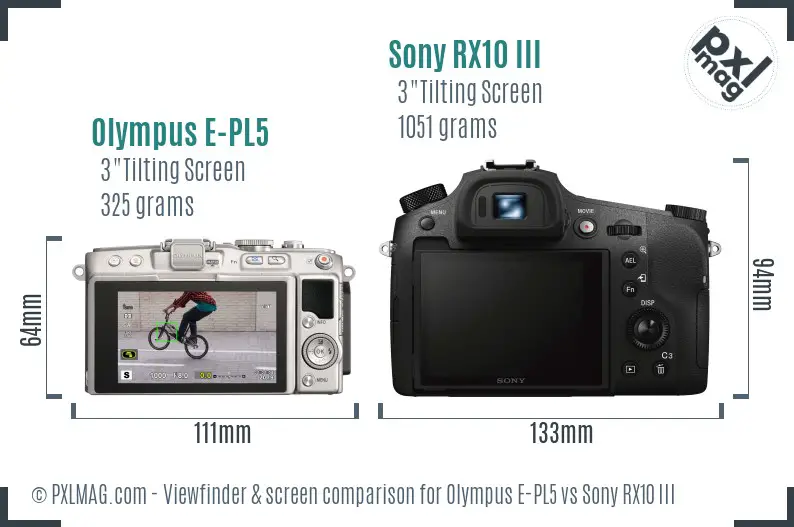 Olympus E-PL5 vs Sony RX10 III Screen and Viewfinder comparison