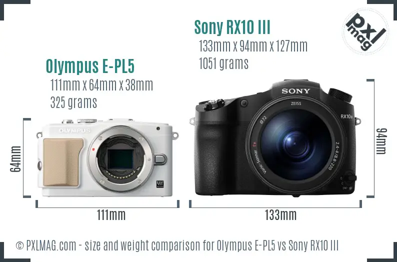 Olympus E-PL5 vs Sony RX10 III size comparison