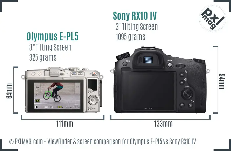 Olympus E-PL5 vs Sony RX10 IV Screen and Viewfinder comparison