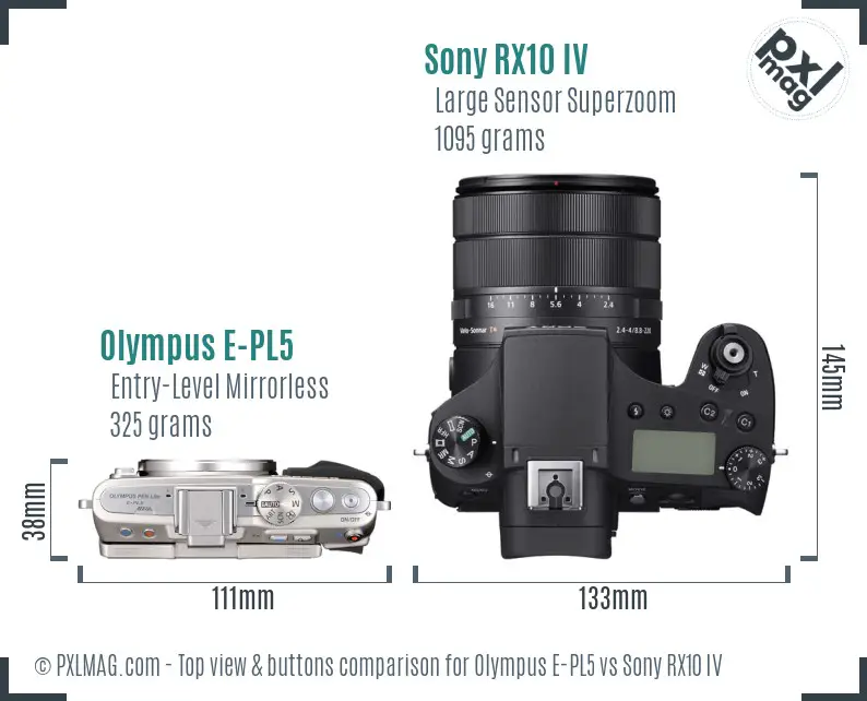 Olympus E-PL5 vs Sony RX10 IV top view buttons comparison