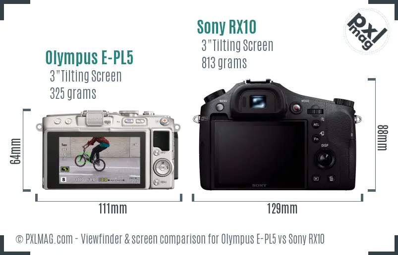 Olympus E-PL5 vs Sony RX10 Screen and Viewfinder comparison