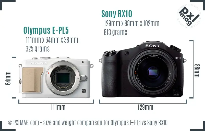 Olympus E-PL5 vs Sony RX10 size comparison