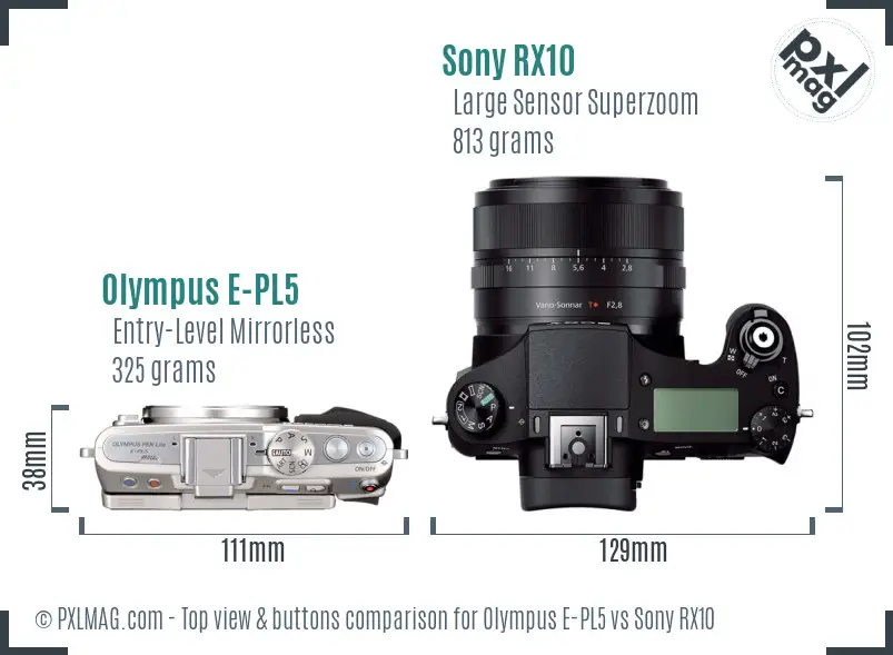 Olympus E-PL5 vs Sony RX10 top view buttons comparison