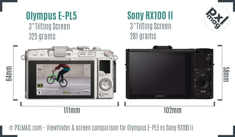 Olympus E-PL5 vs Sony RX100 II Screen and Viewfinder comparison