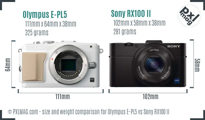 Olympus E-PL5 vs Sony RX100 II size comparison