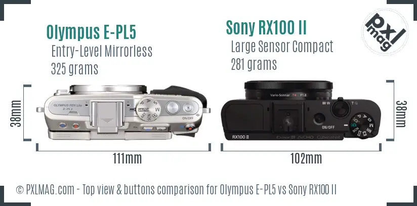 Olympus E-PL5 vs Sony RX100 II top view buttons comparison