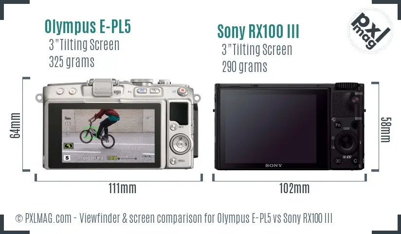 Olympus E-PL5 vs Sony RX100 III Screen and Viewfinder comparison