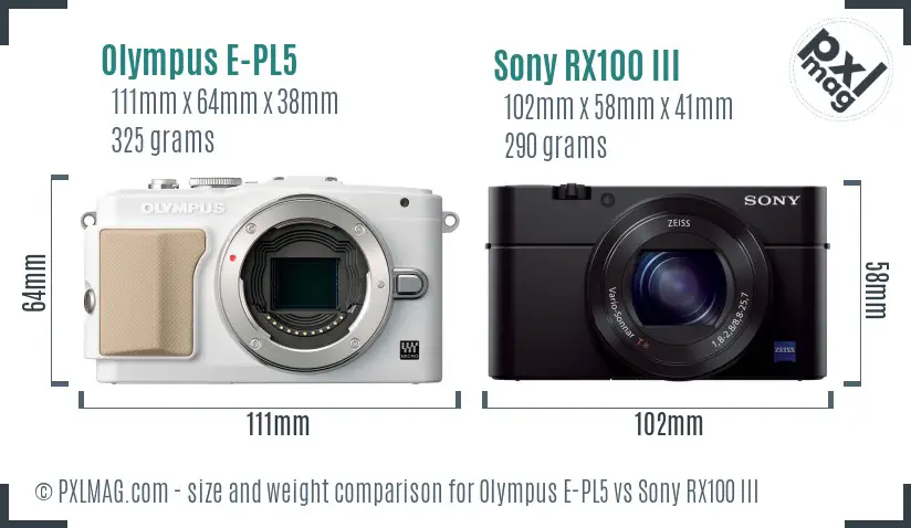 Olympus E-PL5 vs Sony RX100 III size comparison