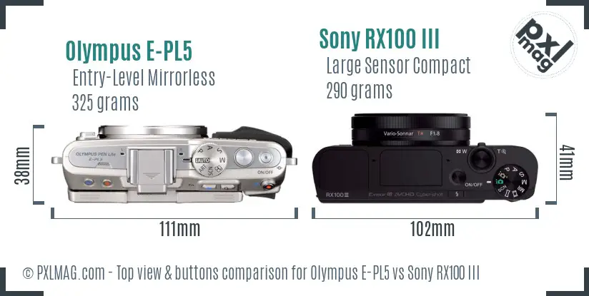 Olympus E-PL5 vs Sony RX100 III top view buttons comparison