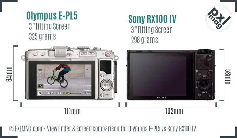 Olympus E-PL5 vs Sony RX100 IV Screen and Viewfinder comparison
