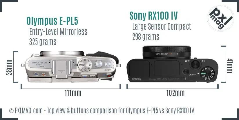 Olympus E-PL5 vs Sony RX100 IV top view buttons comparison