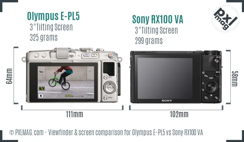 Olympus E-PL5 vs Sony RX100 VA Screen and Viewfinder comparison