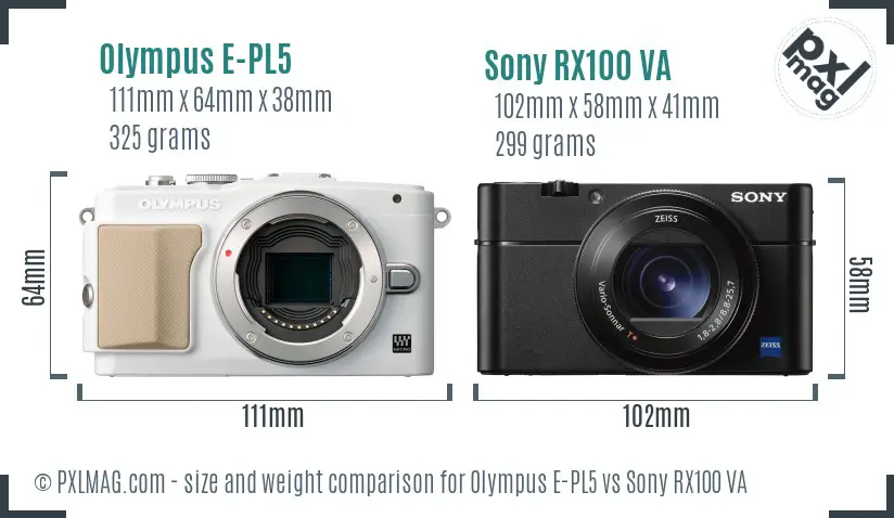 Olympus E-PL5 vs Sony RX100 VA size comparison