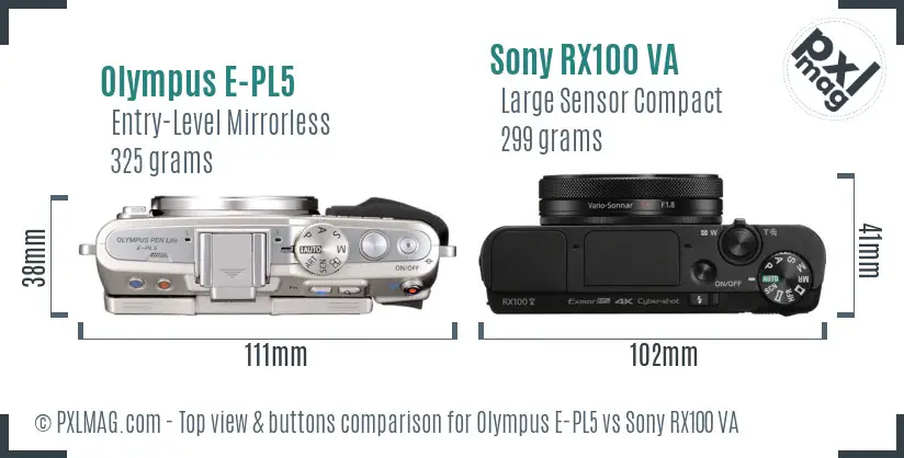 Olympus E-PL5 vs Sony RX100 VA top view buttons comparison