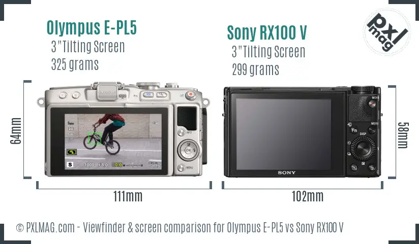 Olympus E-PL5 vs Sony RX100 V Screen and Viewfinder comparison