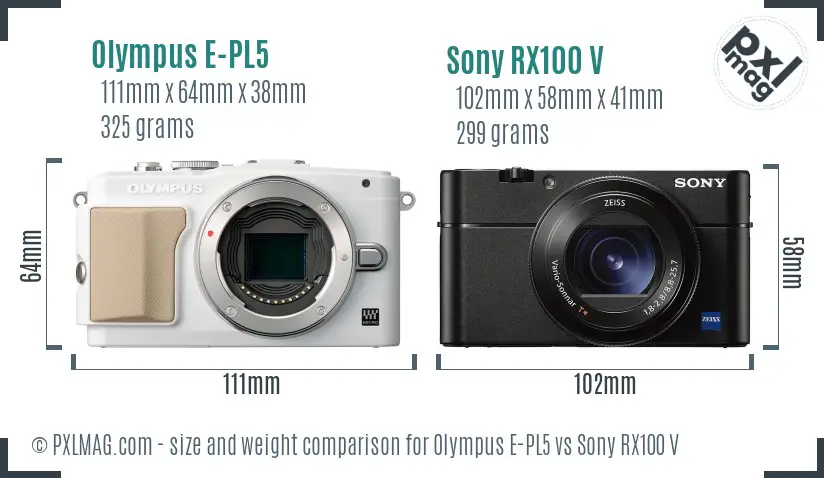 Olympus E-PL5 vs Sony RX100 V size comparison