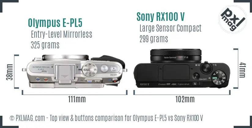 Olympus E-PL5 vs Sony RX100 V top view buttons comparison