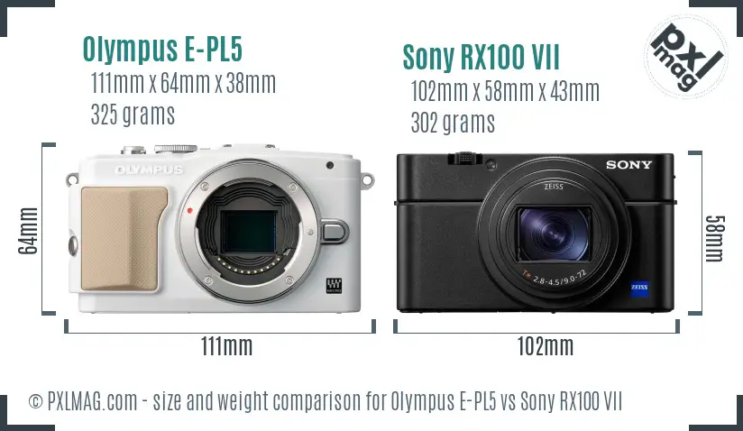 Olympus E-PL5 vs Sony RX100 VII size comparison Olympus E-PL5 vs Sony RX100 VII size comparison