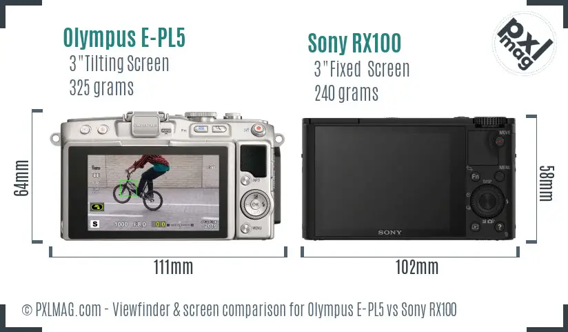 Olympus E-PL5 vs Sony RX100 Screen and Viewfinder comparison