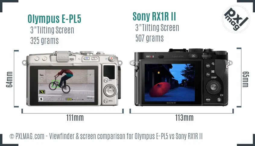 Olympus E-PL5 vs Sony RX1R II Screen and Viewfinder comparison