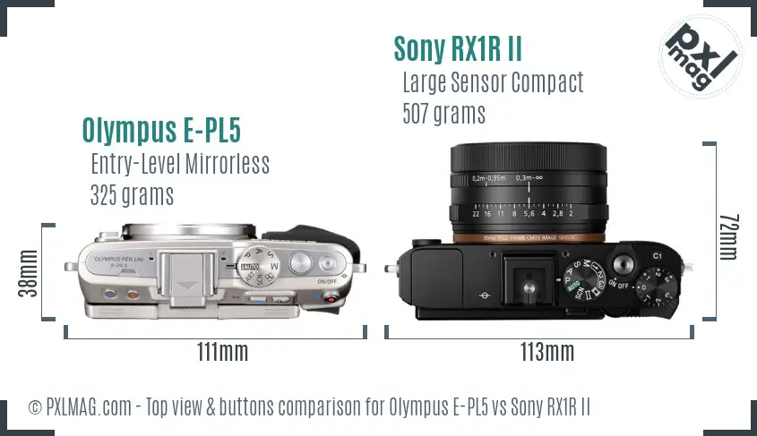 Olympus E-PL5 vs Sony RX1R II top view buttons comparison