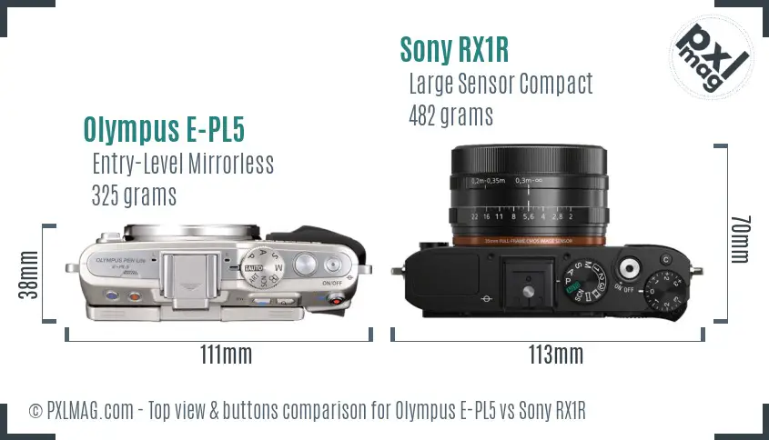 Olympus E-PL5 vs Sony RX1R top view buttons comparison Olympus E-PL5 vs Sony RX1R top view buttons comparison