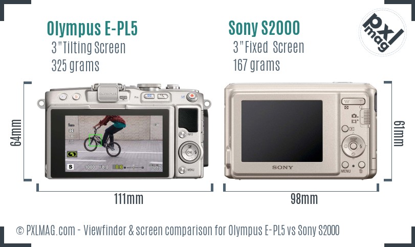 Olympus E-PL5 vs Sony S2000 Screen and Viewfinder comparison