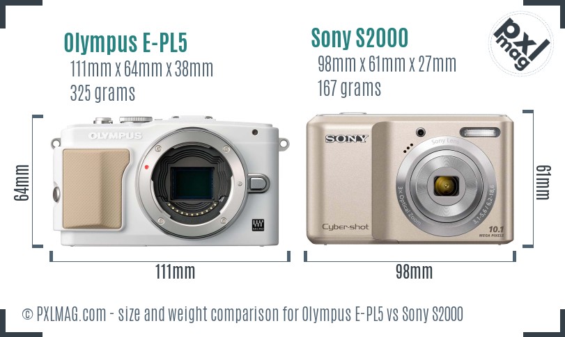 Olympus E-PL5 vs Sony S2000 size comparison Olympus E-PL5 vs Sony S2000 size comparison