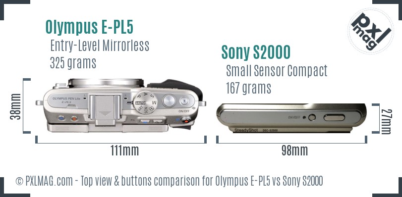 Olympus E-PL5 vs Sony S2000 top view buttons comparison